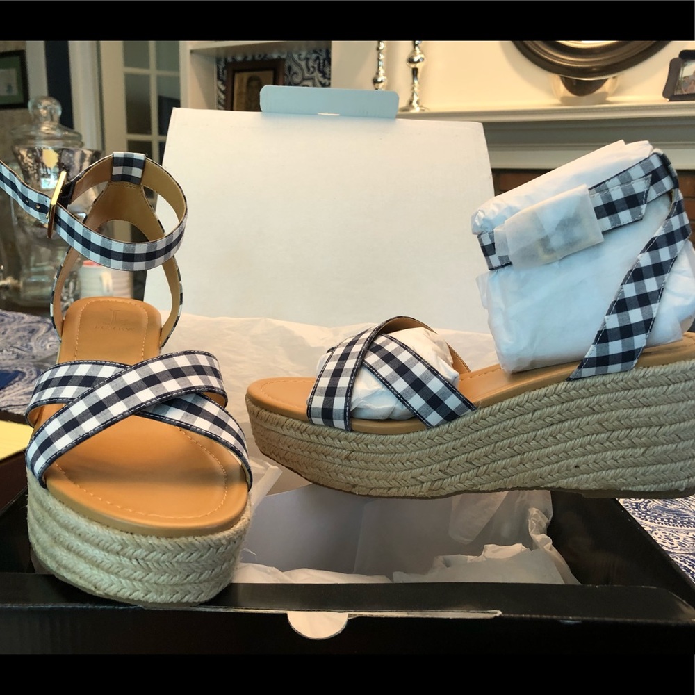 J. Crew Navy/white Gingham Espadrilles